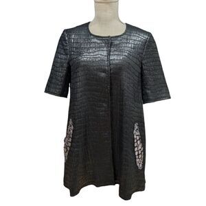 GRYPHON New York Black Faux Leather Short Sleeve Jacket Crystal Pocket Size M